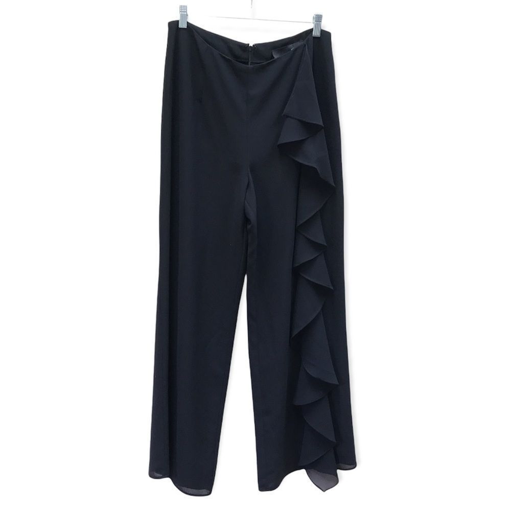 JS BOUTIQUE BLACK ONE SIDE RUFFLE TRIM WIDE LEG PANTS 12